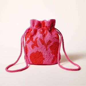 NWT Kate Spade Target Pink & Red Beaded Classic Rose Drawstring Bucket Bag